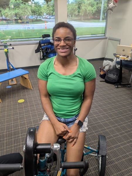 Keiarra on her adaptive bike
